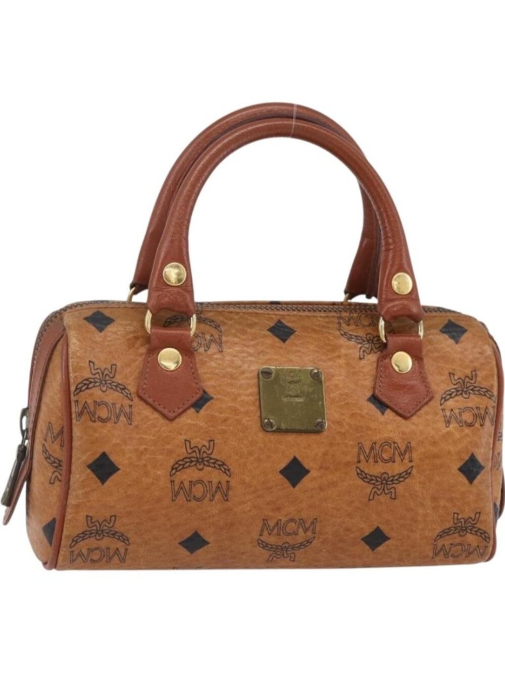 MCM Logogram Vicetos Mini Boston Bag PVC Leather 2way Brown Gold